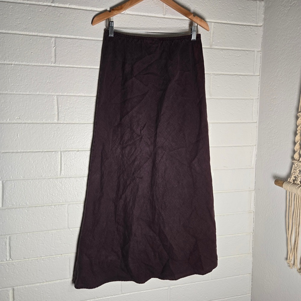 Bryn Walker Linen Maxi Skirt Medium Brown Elastic Waist USA Minimalist Lagenlook - Picture 6 of 6